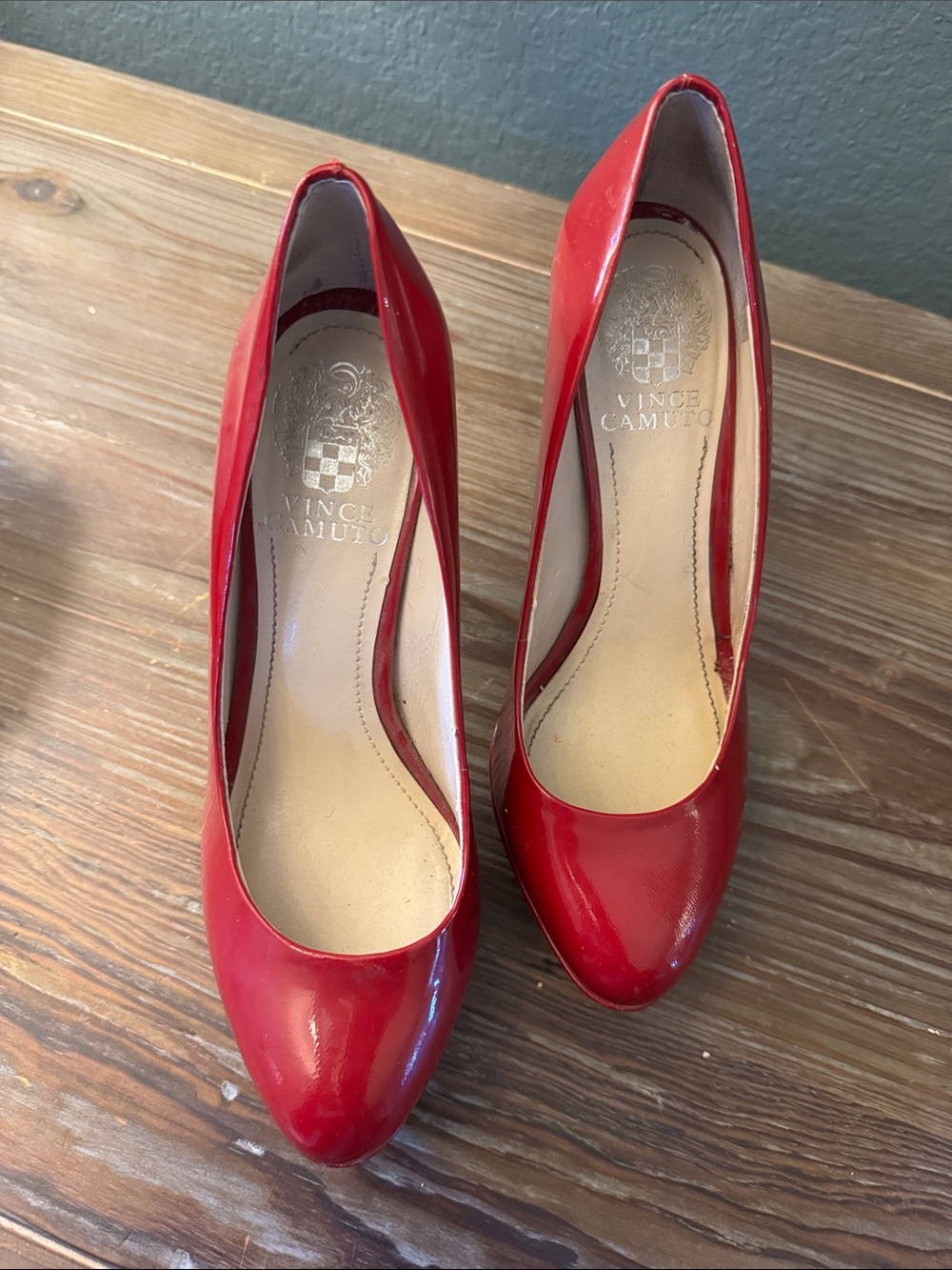 Vince Camuto Red Patent Leather Round-Toe Pumps